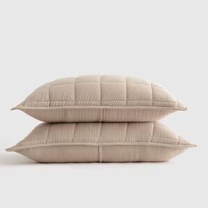 NWT QUINCE Organic Airy Gauze Box Quilt Sham Set King Dune 3679